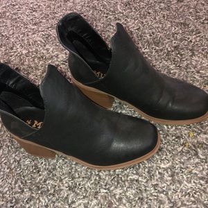 Black Leather Booties with Brown Sole